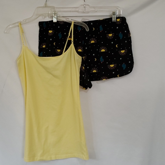 Cotton Sleep Short PJ Set Moon Sun Print Yellow/Blk - Picture 9 of 9